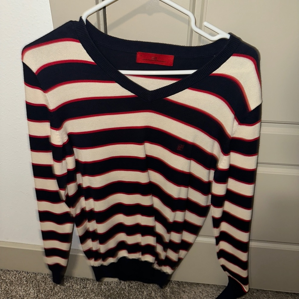 CAROLINA HERRERA STIPE V-NECK SWEATSHIRT